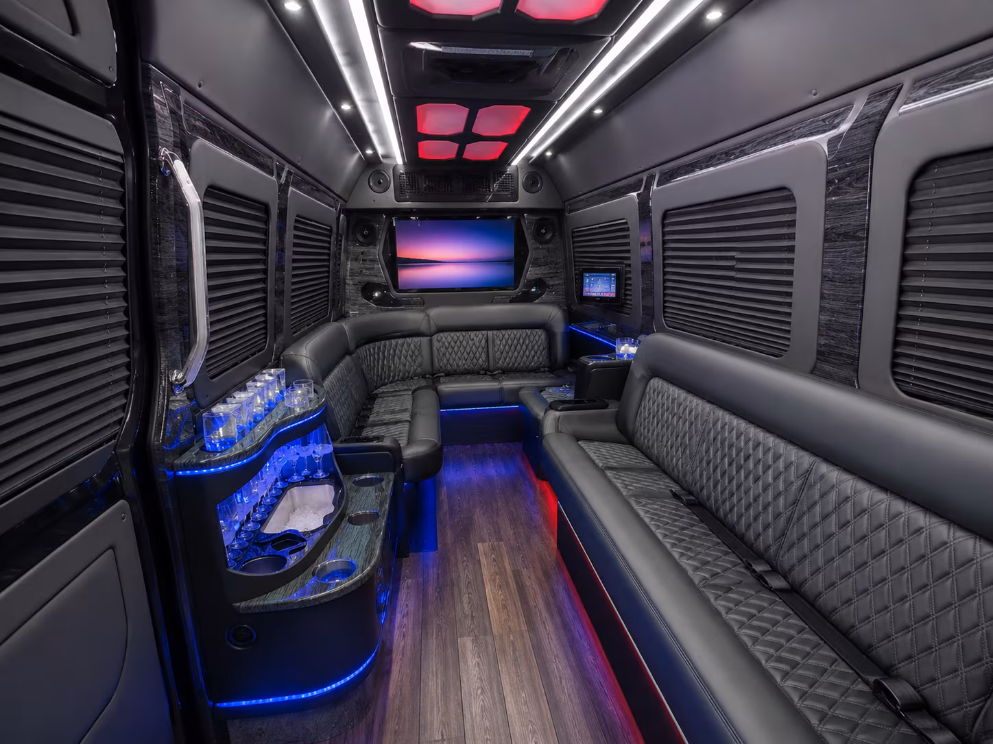 columbus 28 passenger party bus interior